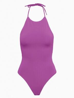 Aritzia Babaton Simi Contour Bodysuit M Purple Halter Neck Backless Thong